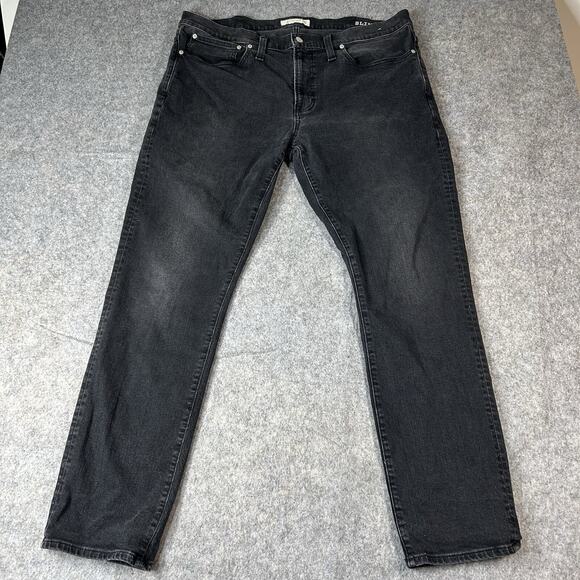 Madewell Jeans Mens 40X32 Slim Fit Straight Black Dark Wash Denim Stretch - Picture 1 of 11